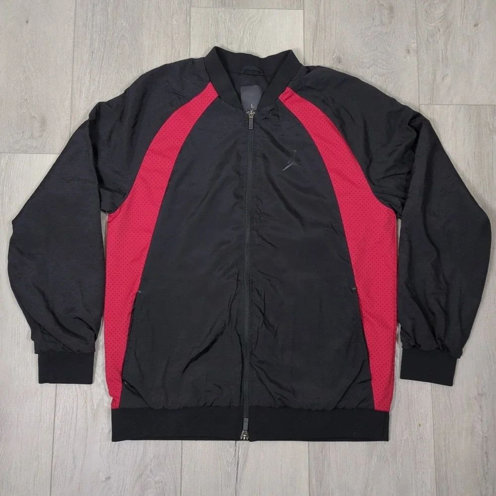 Jordan Track Jacket Mens Large Black Red Windbreaker Full Zip Pockets Mesh Panel